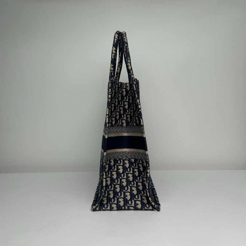 DIOR BookTote大號42藍色帆布無2019Oblique印花字母刺繡肩背包-3