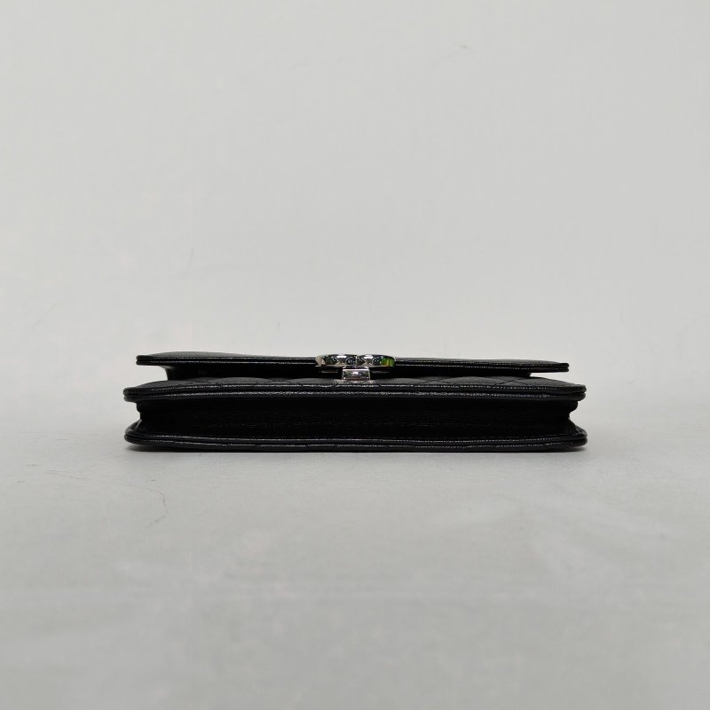 CHANEL 黑色牛皮27開銀扣COCOCUBA古巴系列光面拼菱格紋WOC肩背包-4