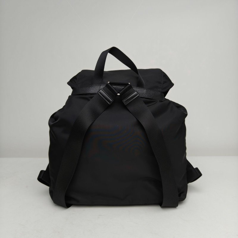 PRADA 黑色尼龍Saffiano系列Saffiano雙口袋翻蓋抽繩雙肩包肩背包-2