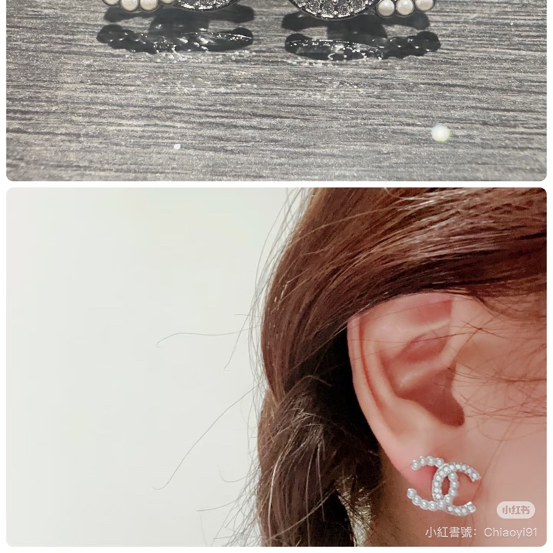 ෆ Chanel珍珠水鑽雙C耳環-4