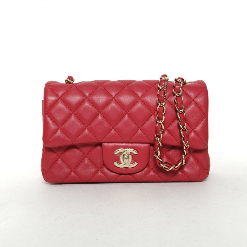 CHANEL CF口蓋包大Mini20紅色羊皮23開金扣肩背包-0