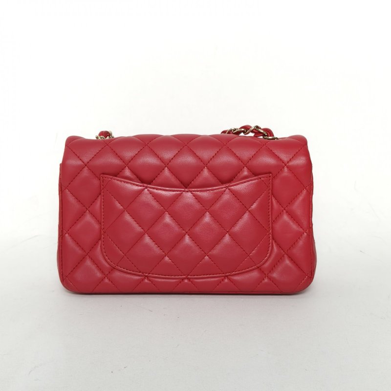 CHANEL CF口蓋包大Mini20紅色羊皮23開金扣肩背包-2