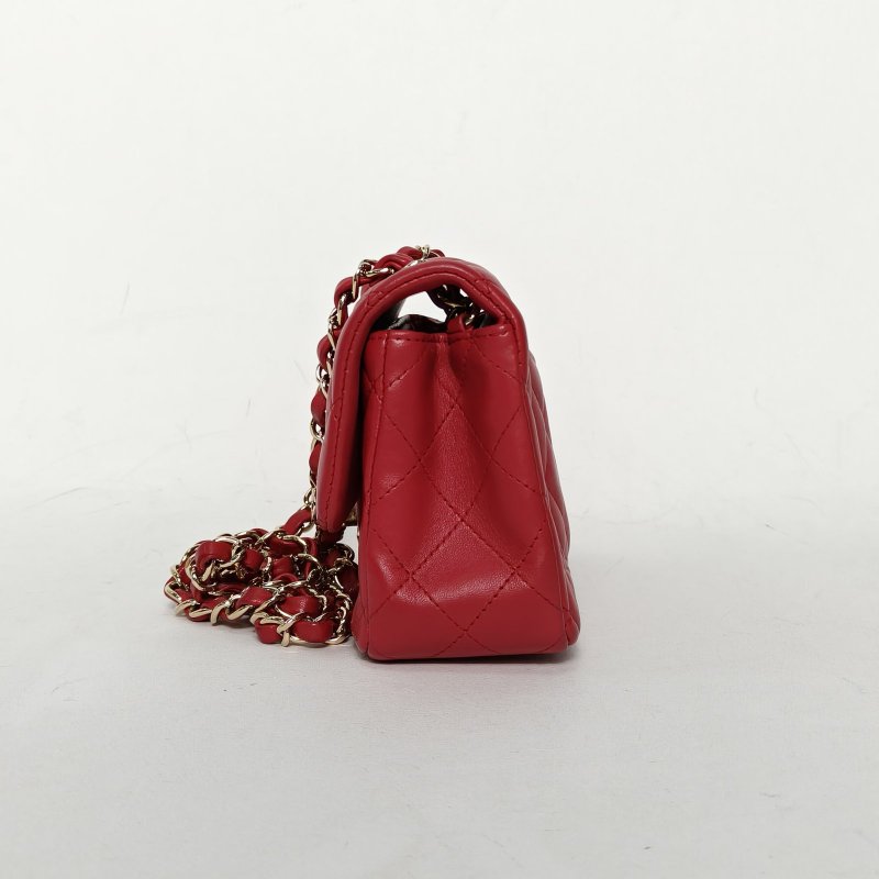 CHANEL CF口蓋包大Mini20紅色羊皮23開金扣肩背包-3