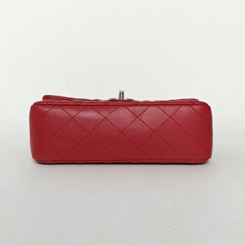 CHANEL CF口蓋包大Mini20紅色羊皮23開金扣肩背包-4