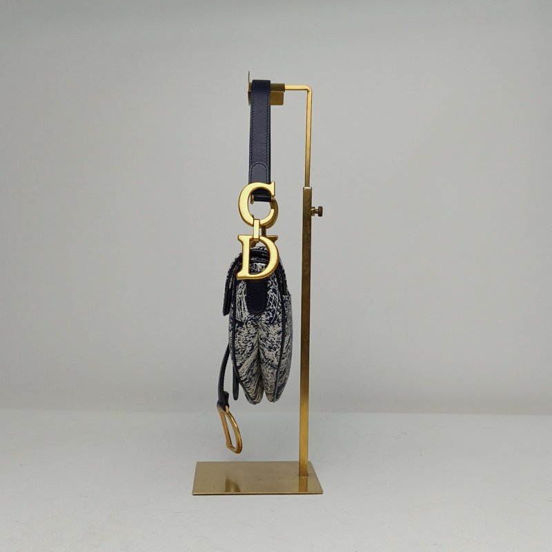 DIOR 藍色帆布金扣2021SADDLE馬鞍中號25.5無肩帶動物園肩背包-1