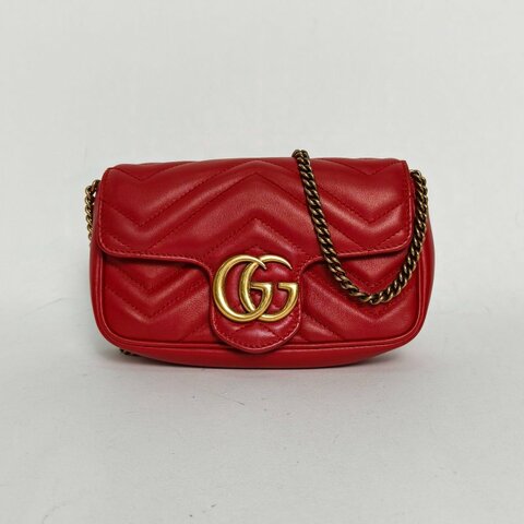 GUCCI GGMarmont肩背包超Mini16.5紅色牛皮金扣肩背包