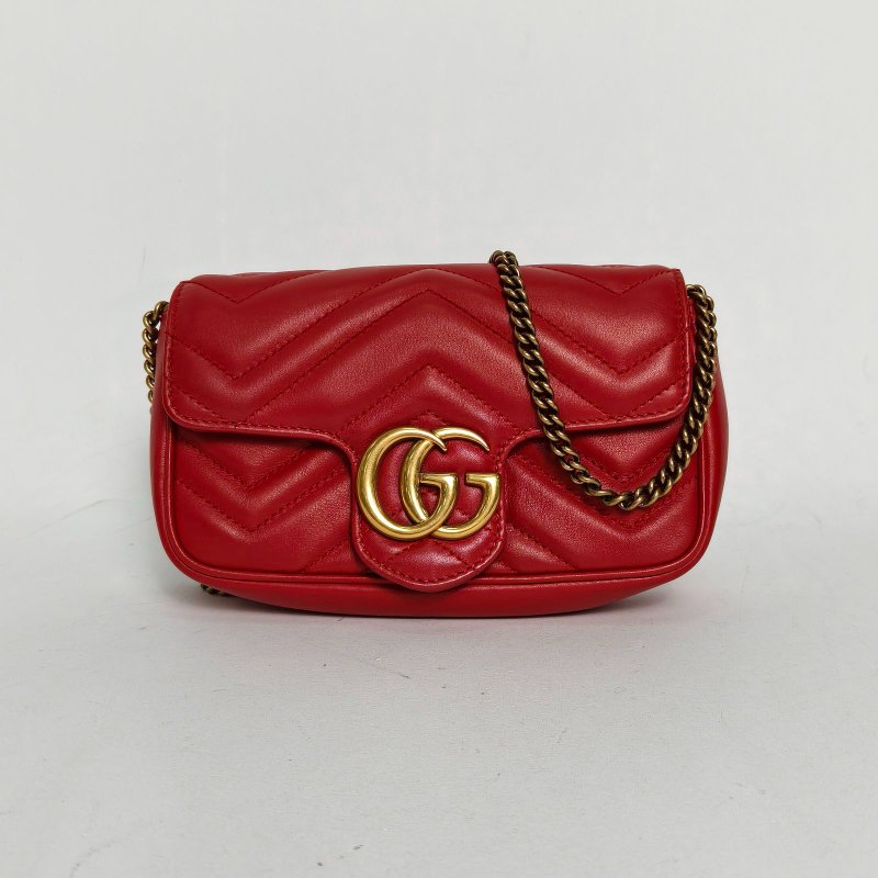 GUCCI GGMarmont肩背包超Mini16.5紅色牛皮金扣肩背包-0
