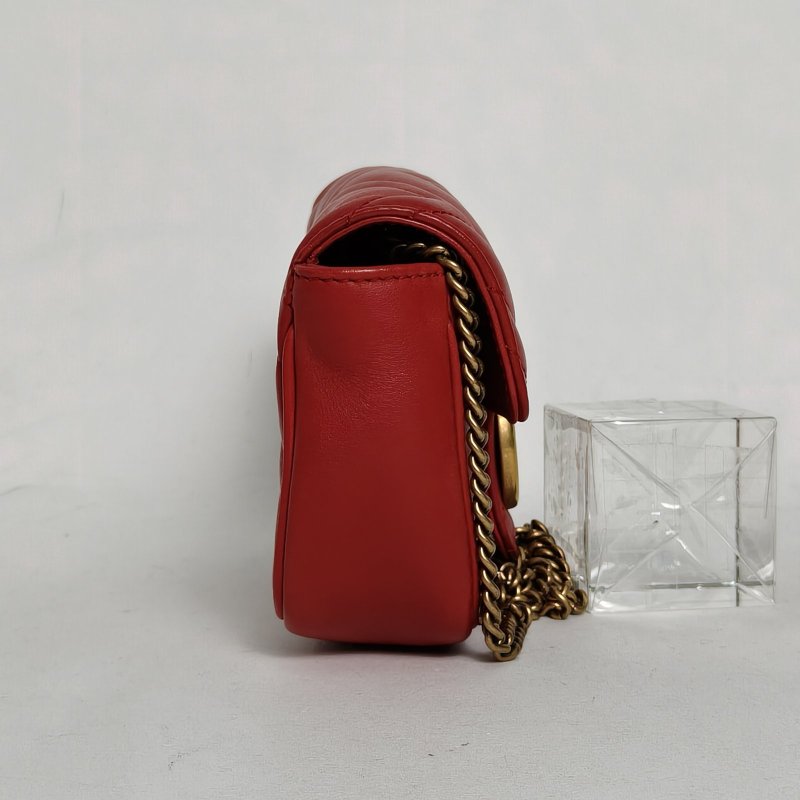 GUCCI GGMarmont肩背包超Mini16.5紅色牛皮金扣肩背包-1