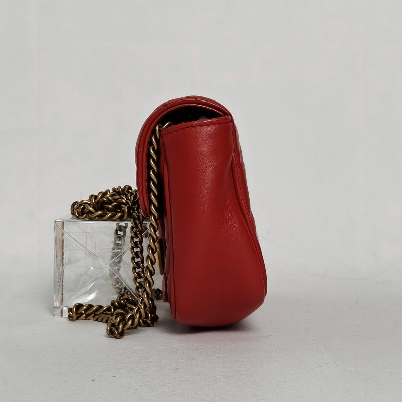 GUCCI GGMarmont肩背包超Mini16.5紅色牛皮金扣肩背包-3