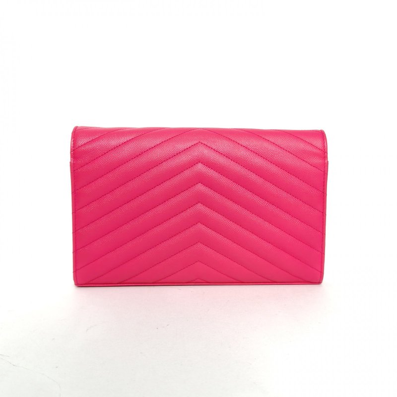 SAINT LAURENT CASSANDRAWOC人字紋信封鏈條包玫紅牛皮金扣22.5肩背包-2