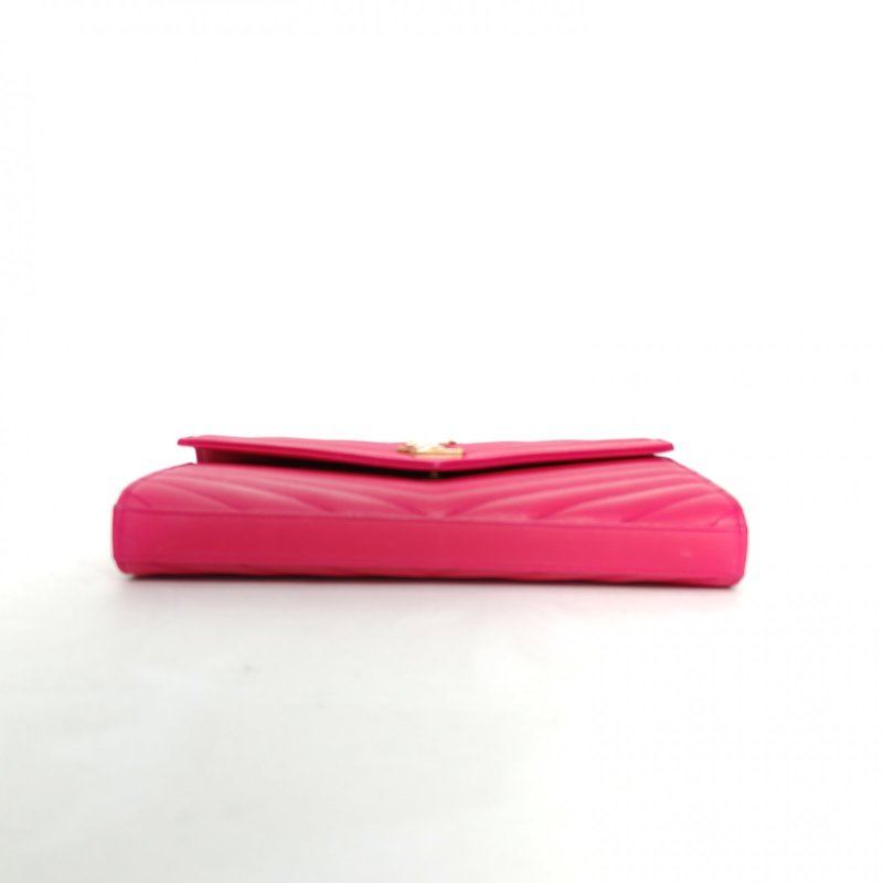 SAINT LAURENT CASSANDRAWOC人字紋信封鏈條包玫紅牛皮金扣22.5肩背包-4