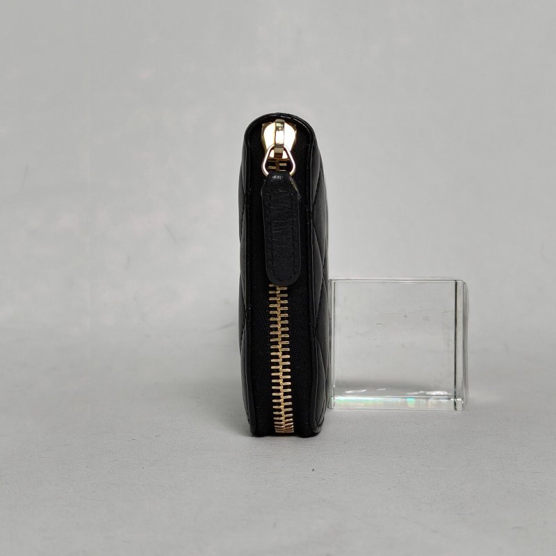 CHANEL 黑色羊皮19開金扣長款錢包肩背包-3