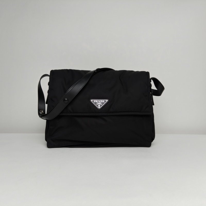 PRADA Re-NylonCINI郵差包大號黑色尼龍肩背包-0
