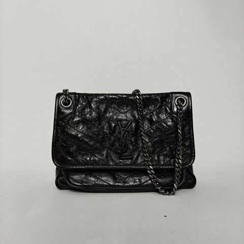 SAINT LAURENT Niki中號28D扣黑色牛皮銀扣肩背包