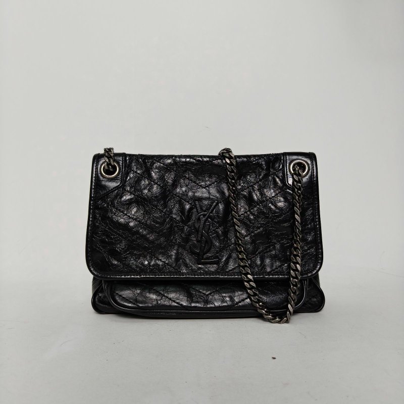 SAINT LAURENT Niki中號28D扣黑色牛皮銀扣肩背包-0