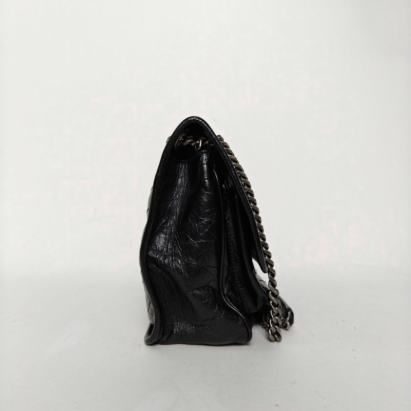 SAINT LAURENT Niki中號28D扣黑色牛皮銀扣肩背包-1
