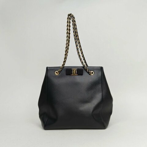 Salvatore Ferragamo 黑色牛皮蝴蝶結單肩包肩背包