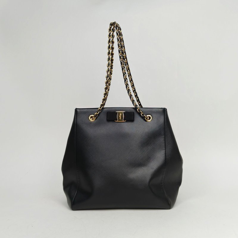 Salvatore Ferragamo 黑色牛皮蝴蝶結單肩包肩背包-0