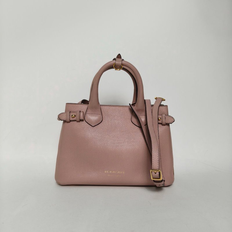 Burberry TheBanner班納小號灰粉色牛皮肩背包-0