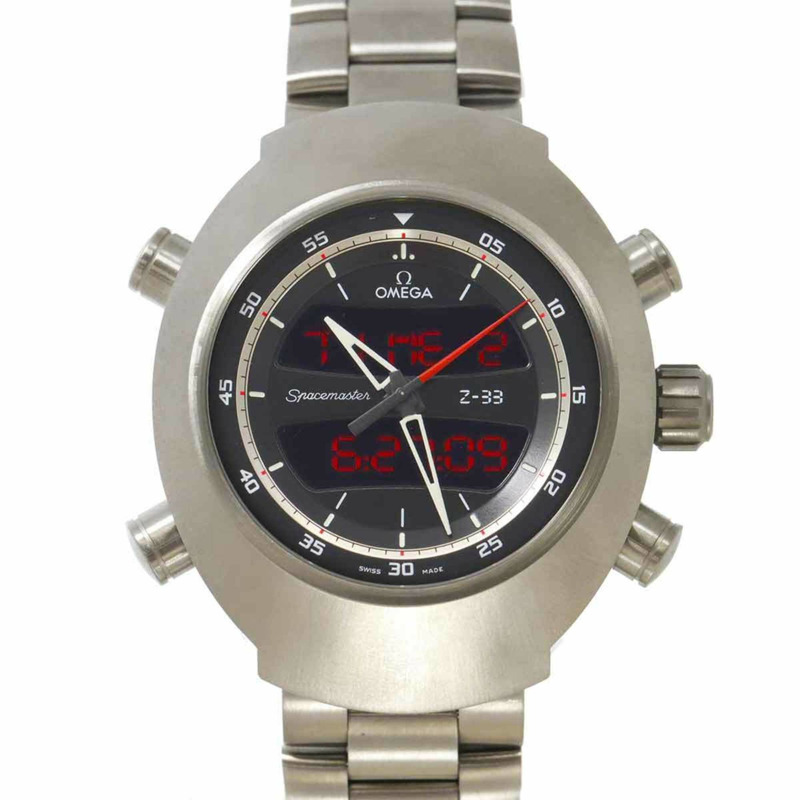 歐米茄超霸系列太空大師Z-33 325 90 43 79 01 001 數位類比雙顯男士腕錶，黑色石英錶-0