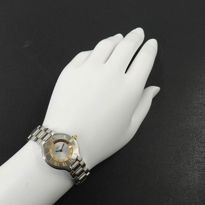 卡地亞 Must 21 Vantianne 雙色腕錶 W10073R6 女士銀色石英錶-2