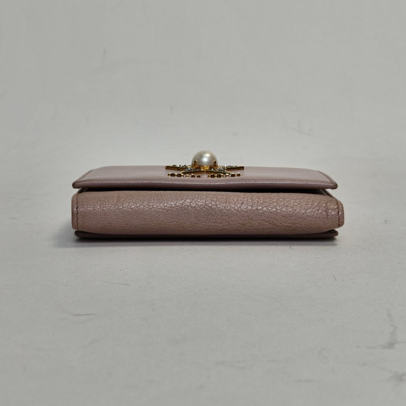 MIU MIU 粉色山羊皮錢包肩背包-4