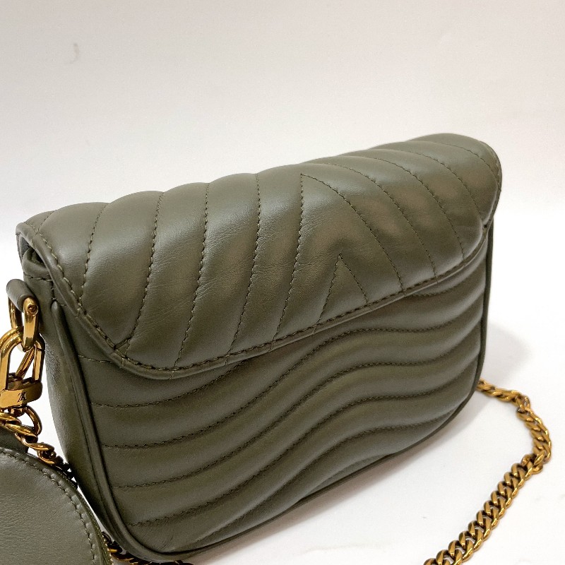 LV 墨綠牛皮山形紋霧金釦New Wave斜背包-11