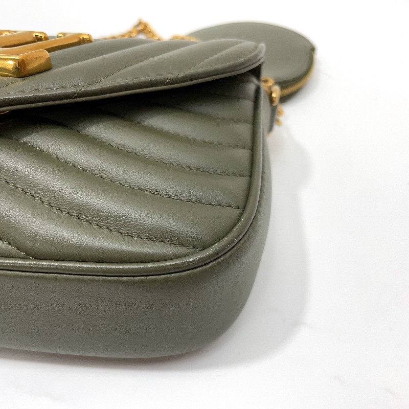 LV 墨綠牛皮山形紋霧金釦New Wave斜背包-13