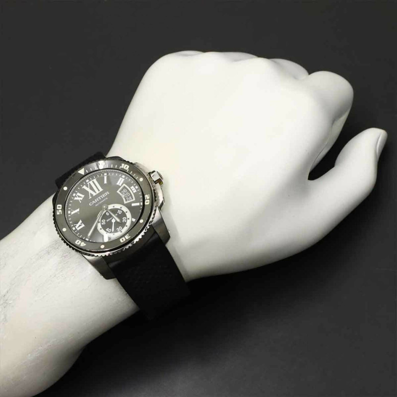 卡地亞 Calibre de Diver W7100056 男士腕錶,附日期顯示,黑色,自動上鍊機芯-2
