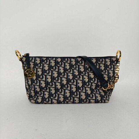 DIOR DiorstarHobo鏈條手袋藍色帆布金扣2024肩背包