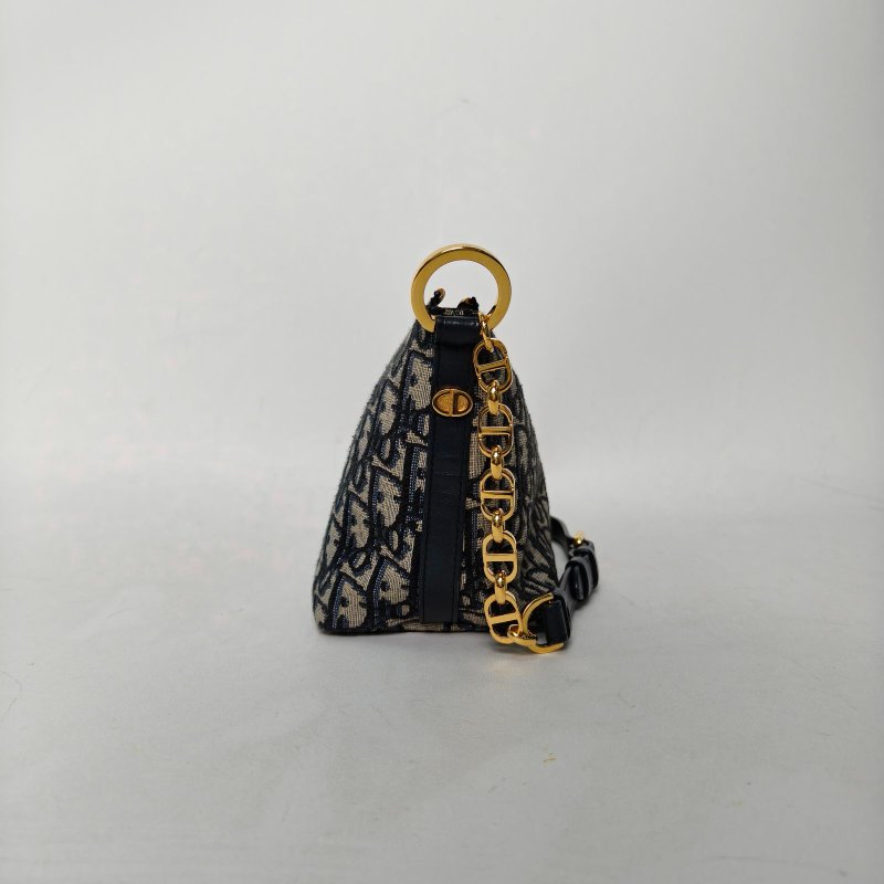 DIOR DiorstarHobo鏈條手袋藍色帆布金扣2024肩背包-1