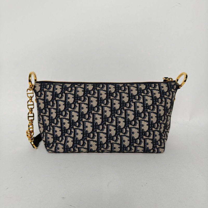 DIOR DiorstarHobo鏈條手袋藍色帆布金扣2024肩背包-2