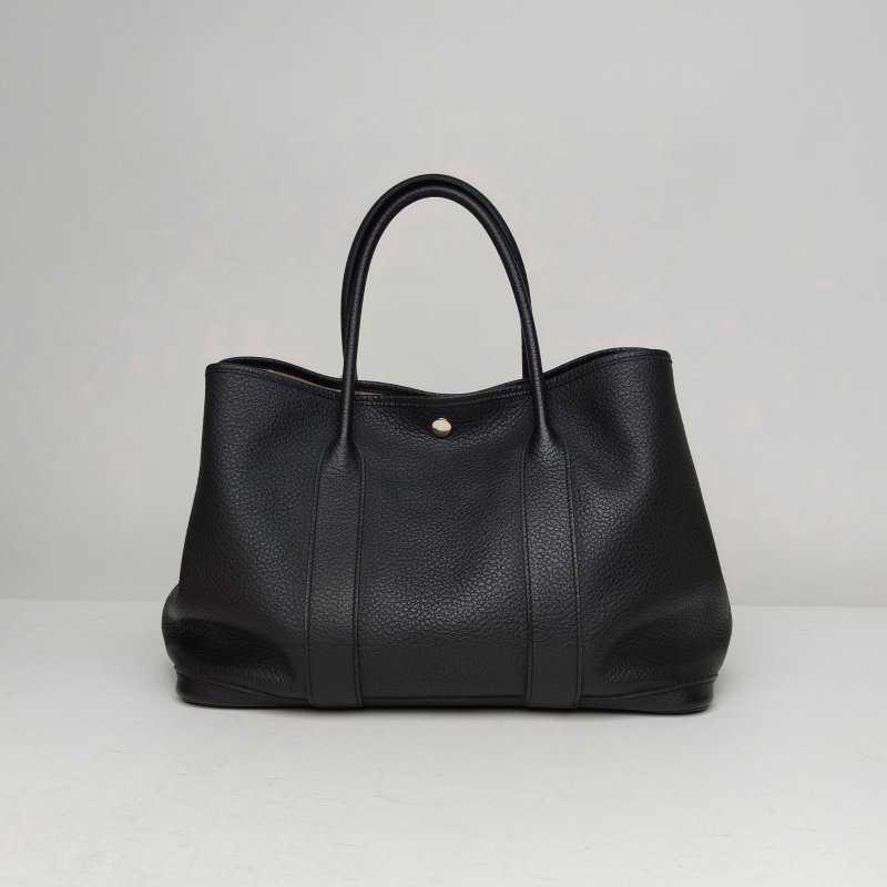 HERMES GardenParty花園包3689黑色NEGONA皮T刻銀扣肩背包-0