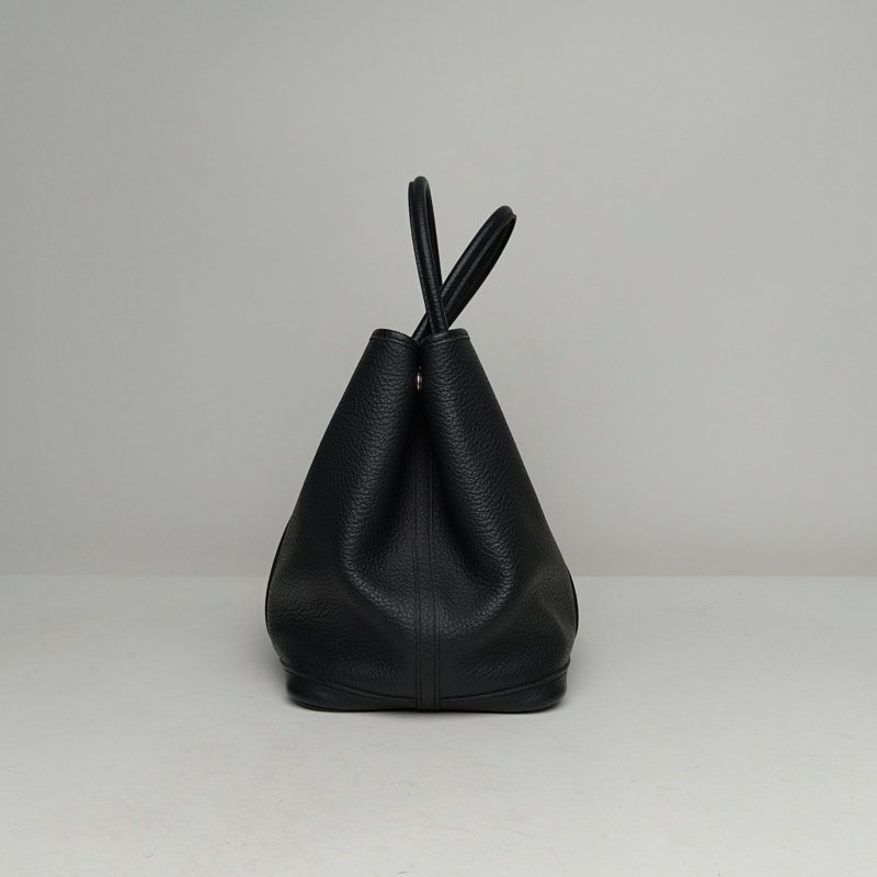 HERMES GardenParty花園包3689黑色NEGONA皮T刻銀扣肩背包-1