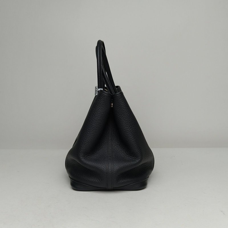 HERMES GardenParty花園包3689黑色NEGONA皮T刻銀扣肩背包-3