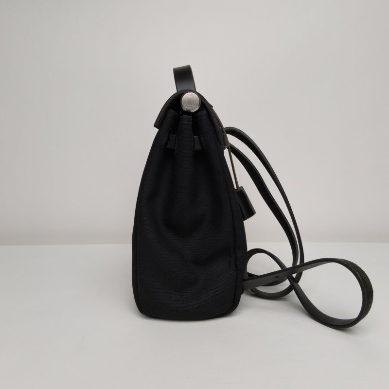 HERMES 89黑色帆布Hunter牛皮框G銀扣中古herbag31雙肩包配替換袋/肩背包-1