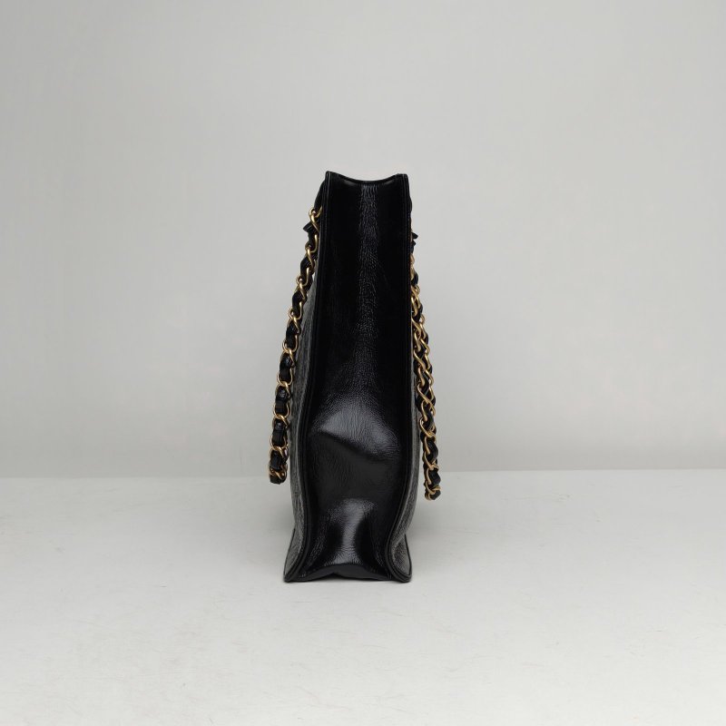 CHANEL 黑色牛皮30開金扣大雙C手提單肩琴譜包托特包肩背包-1