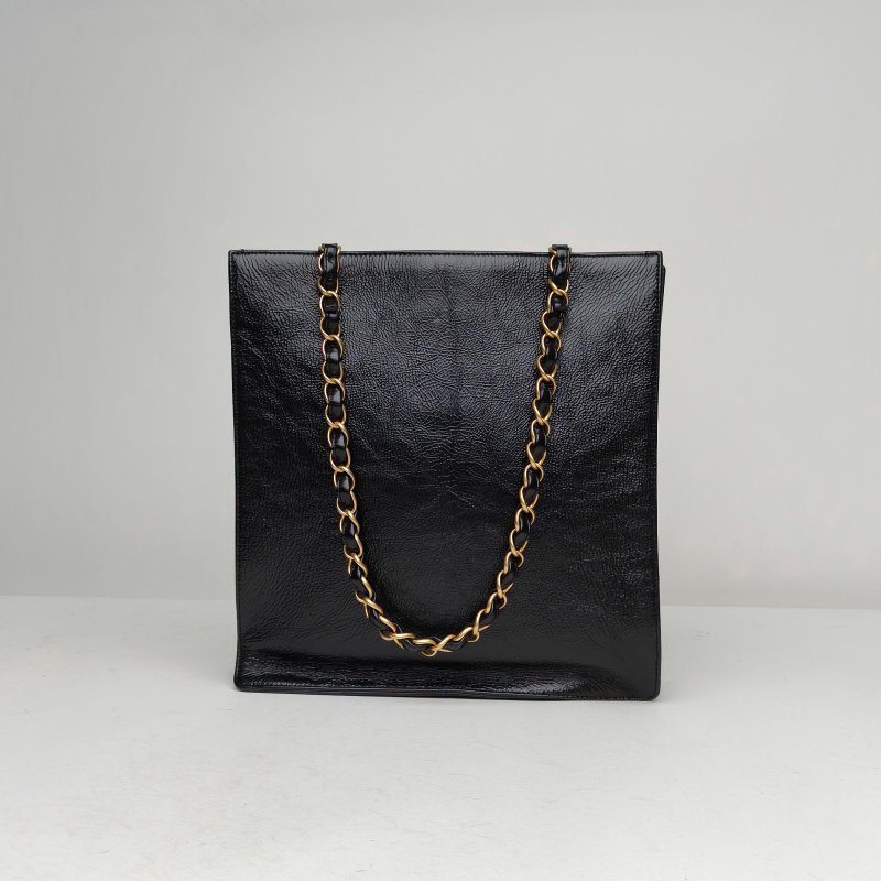 CHANEL 黑色牛皮30開金扣大雙C手提單肩琴譜包托特包肩背包-2