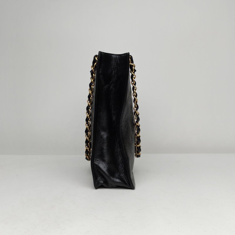 CHANEL 黑色牛皮30開金扣大雙C手提單肩琴譜包托特包肩背包-3