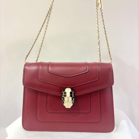 BVLGARI酒紅色方型蛇頭包-小