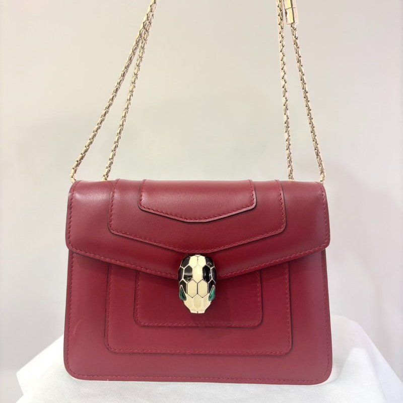 BVLGARI酒紅色方型蛇頭包-小-0