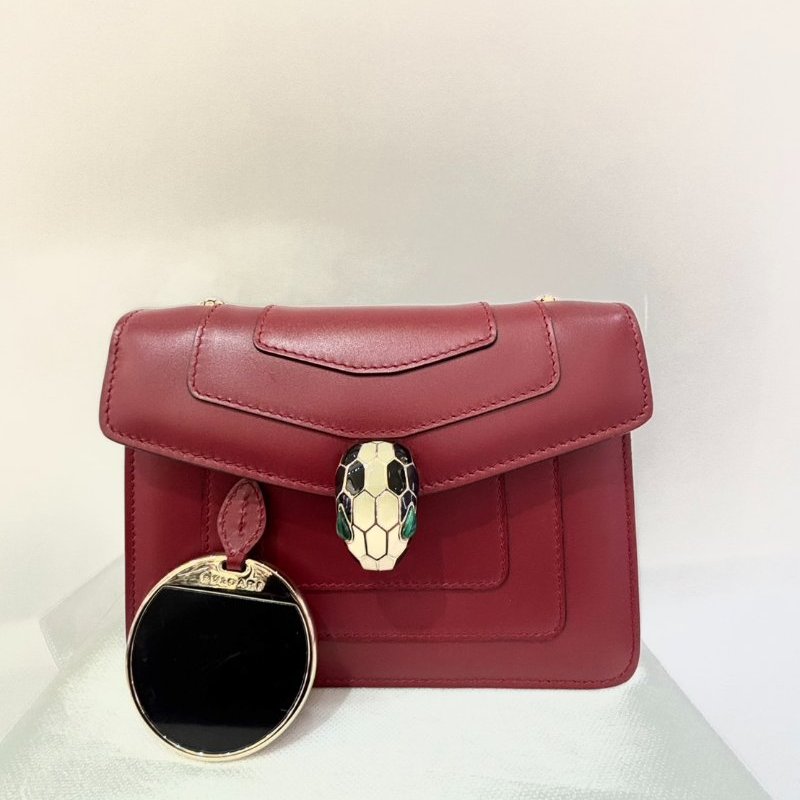 BVLGARI酒紅色方型蛇頭包-小-1