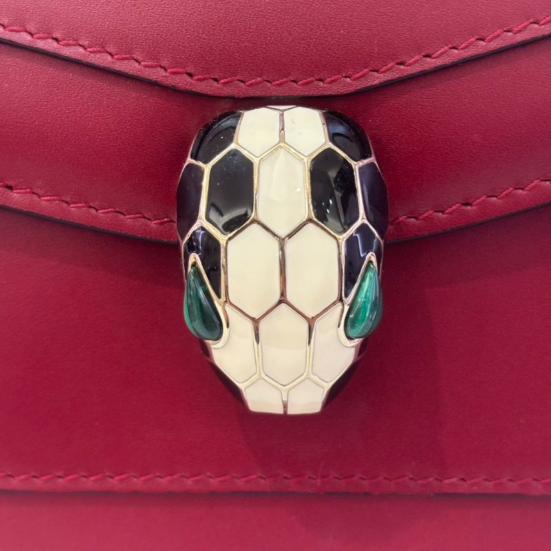 BVLGARI酒紅色方型蛇頭包-小-4