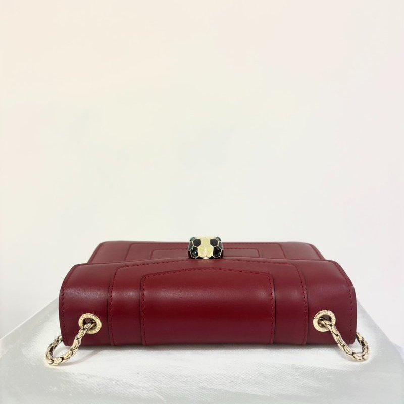 BVLGARI酒紅色方型蛇頭包-小-5