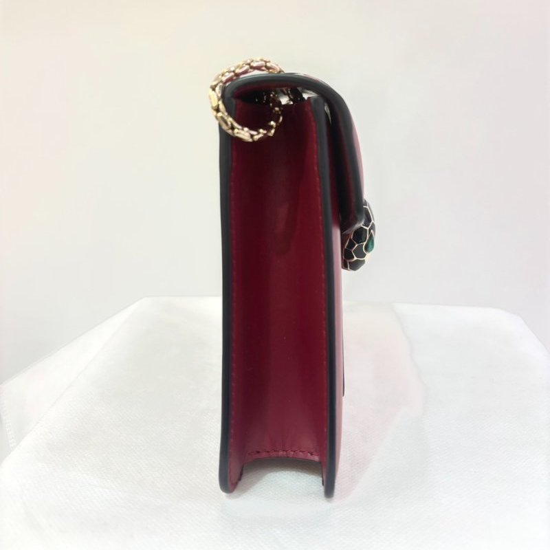 BVLGARI酒紅色方型蛇頭包-小-7
