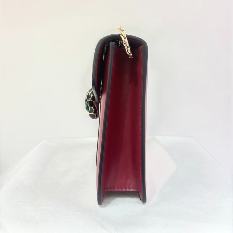 BVLGARI酒紅色方型蛇頭包-小-8