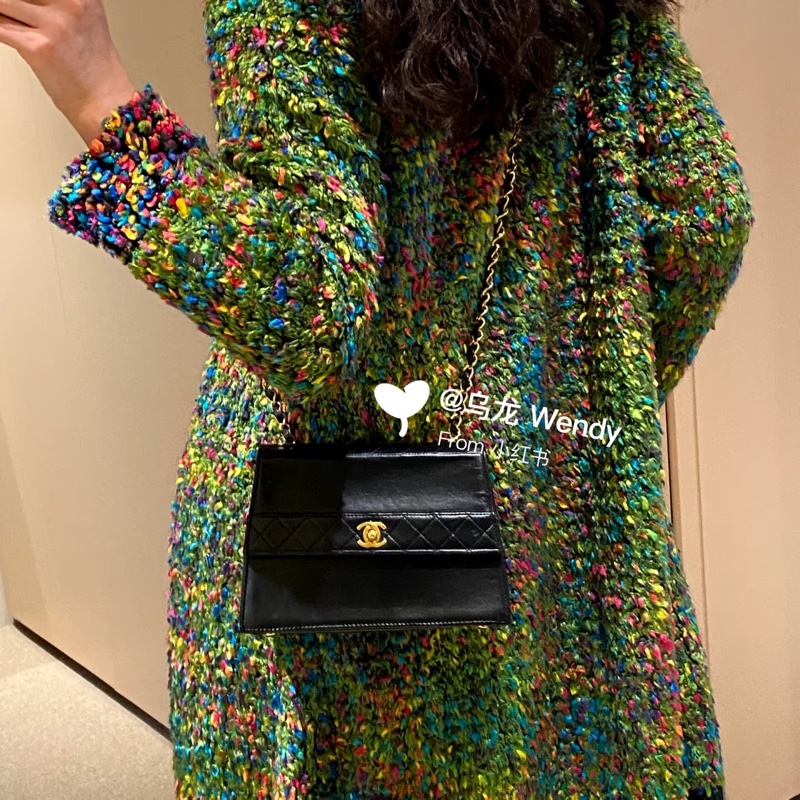 Chanel 香奈兒 Vintage trapezoid 梯型 黑金 雕花鍊 斜背包 肩背包 側背包 鍊條包-6