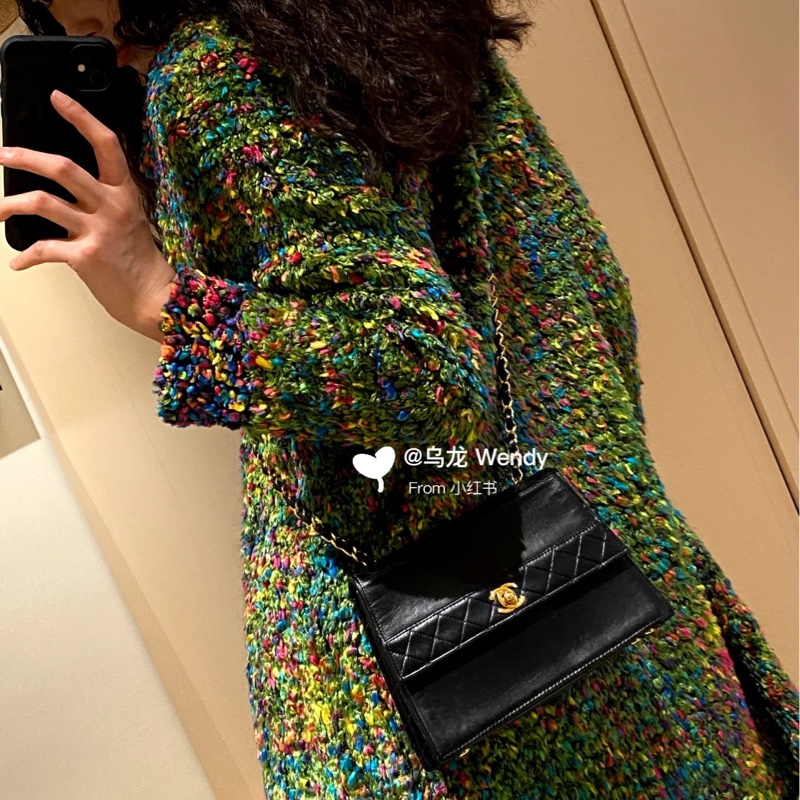 Chanel 香奈兒 Vintage trapezoid 梯型 黑金 雕花鍊 斜背包 肩背包 側背包 鍊條包-7