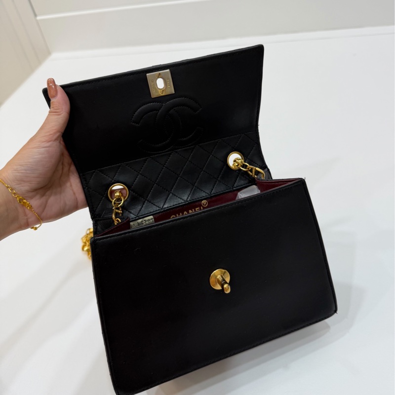 Chanel 香奈兒 Vintage trapezoid 梯型 黑金 雕花鍊 斜背包 肩背包 側背包 鍊條包-14