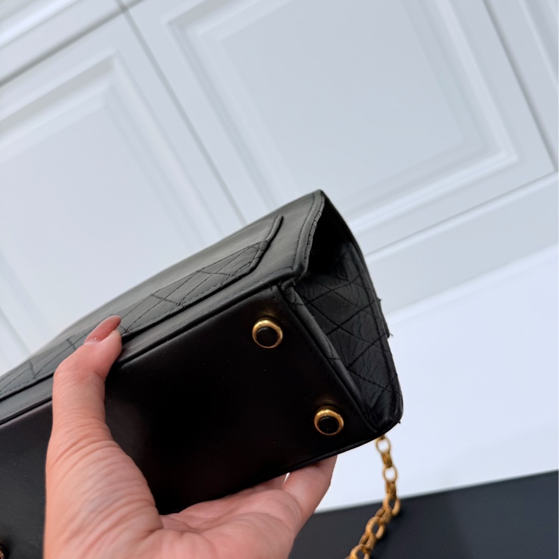 Chanel 香奈兒 Vintage trapezoid 梯型 黑金 雕花鍊 斜背包 肩背包 側背包 鍊條包-17